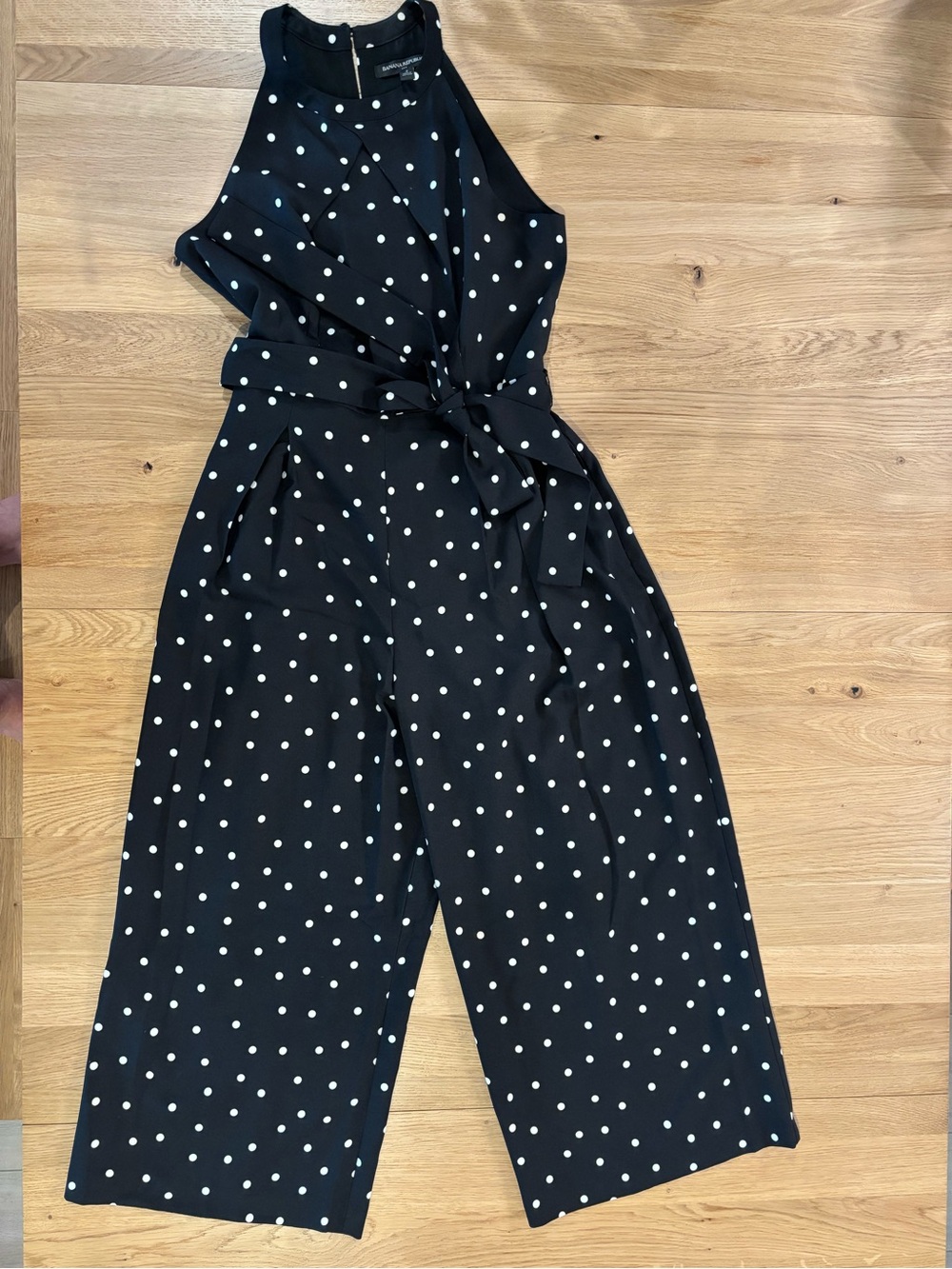 Banana Republic Black & White Polka Dot Halter Jumpsuit with Tie Waist